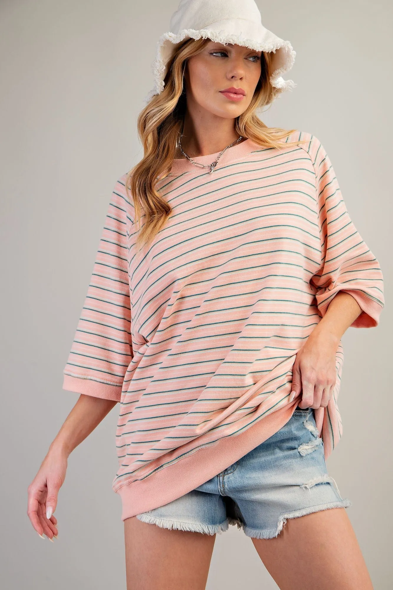 Short Sleeve Striped Terry Top