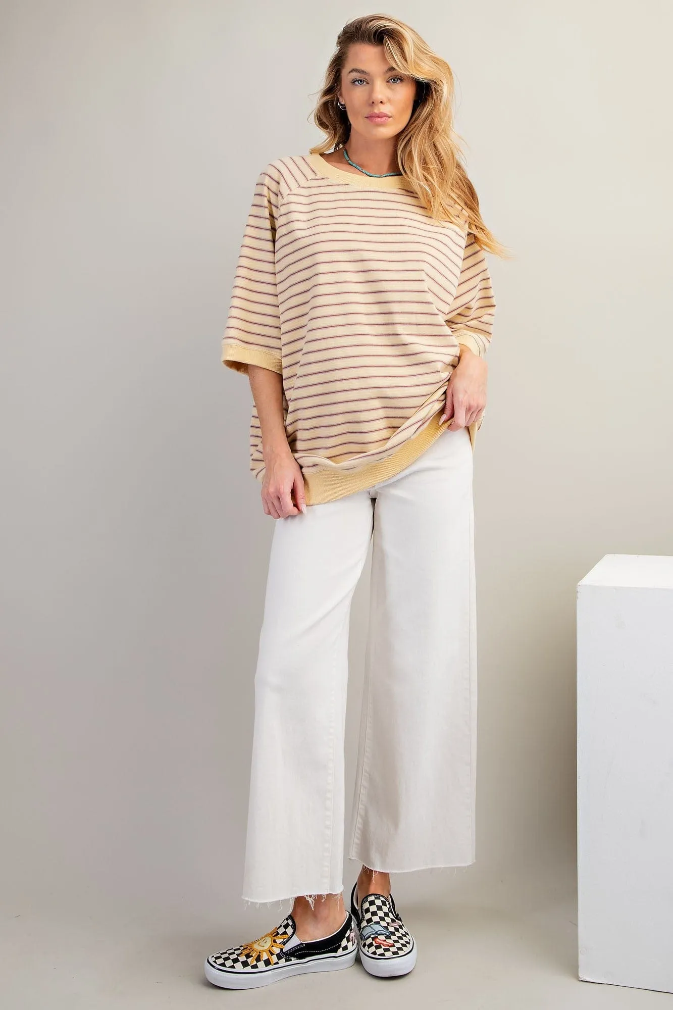 Short Sleeve Striped Terry Top