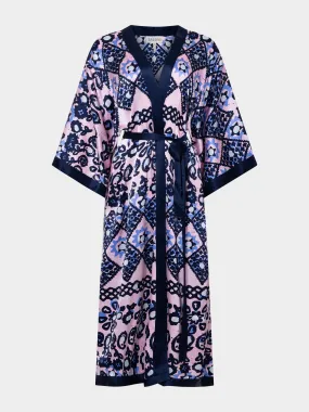 Silk Kimono Robe in Quartz Batik