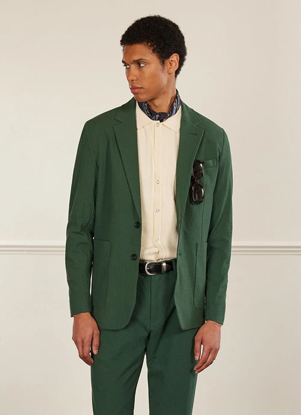 Tailored Seersucker Blazer - Forest