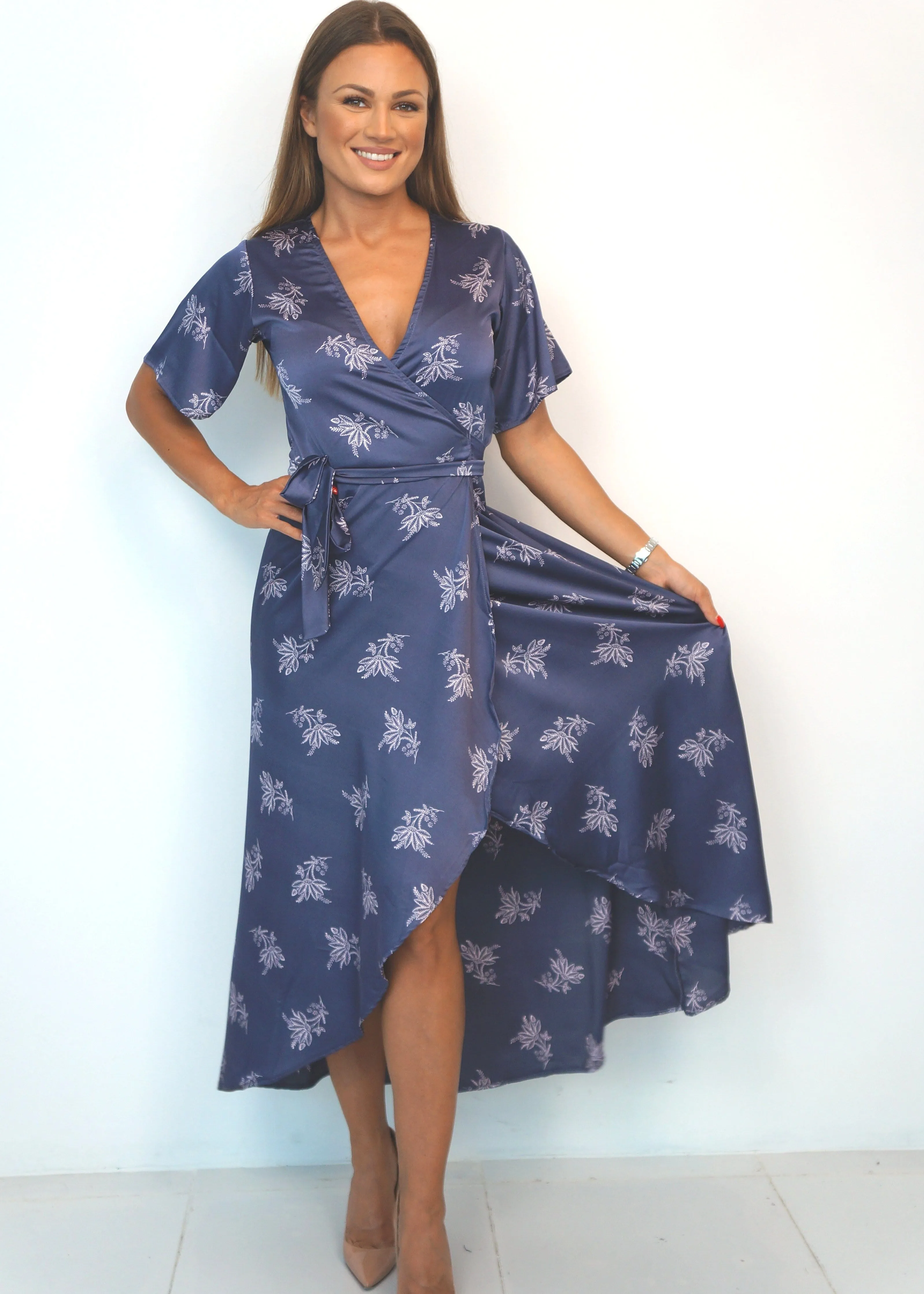 The Maxi Wrap Dress - Pink Indigo