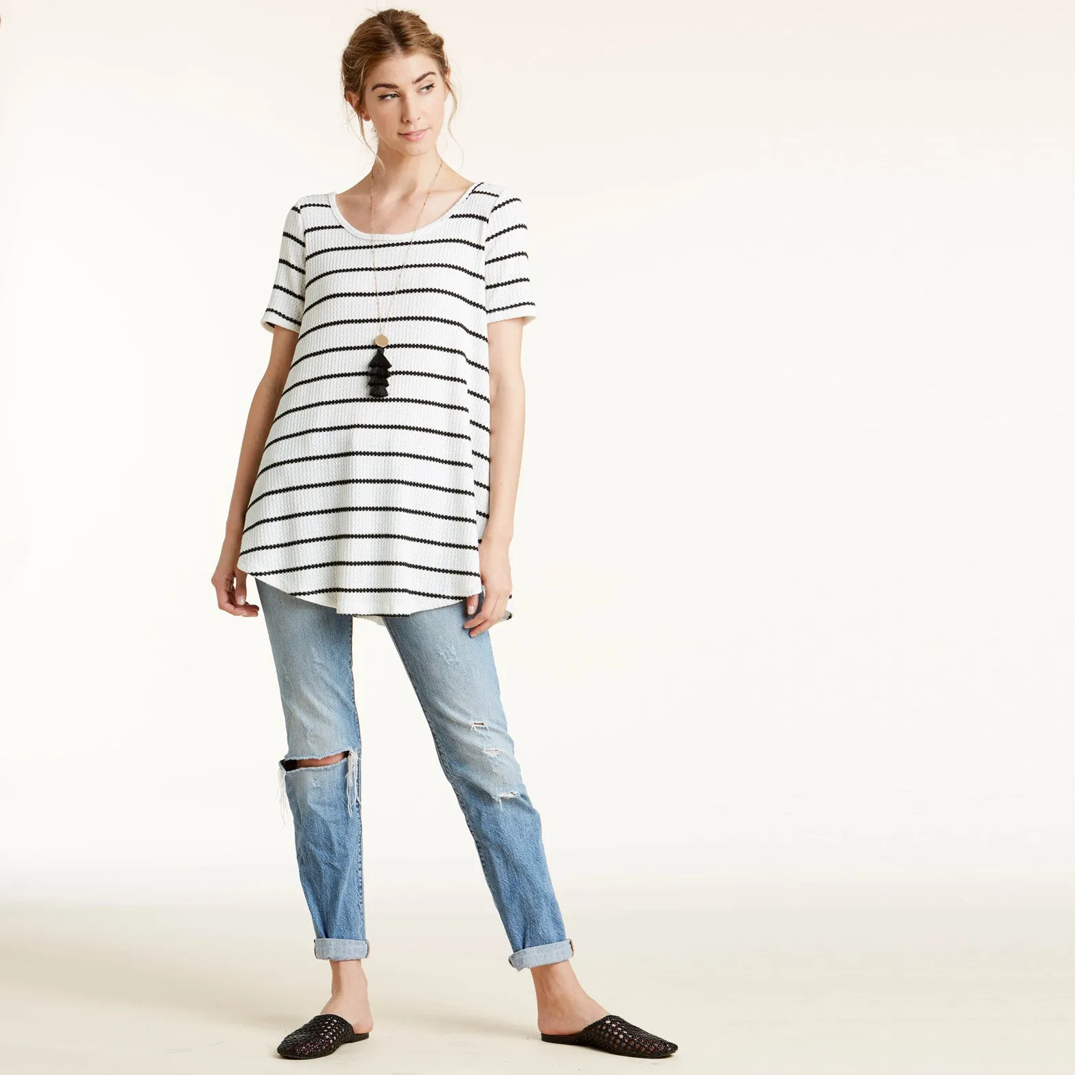 Totter Stripe Waffle Knit Top