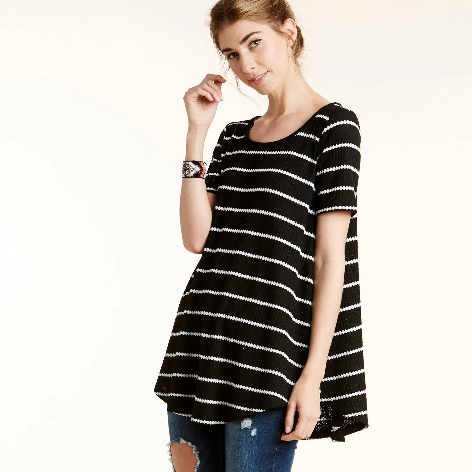 Totter Stripe Waffle Knit Top