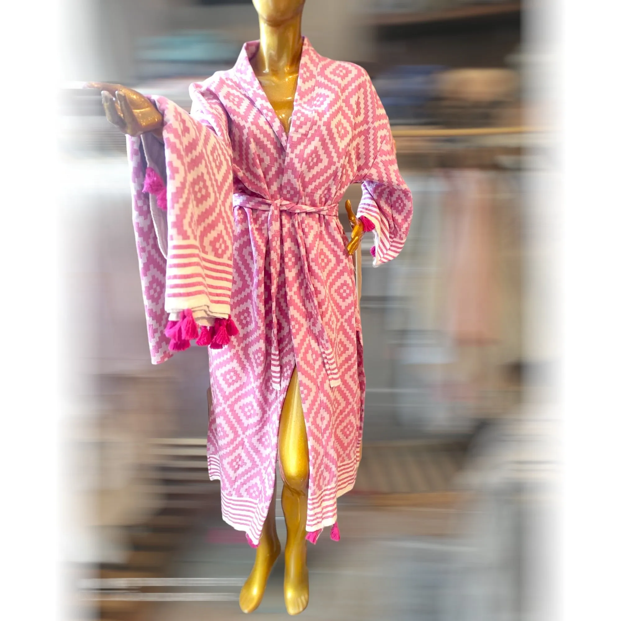 Turkish Towel Kilim Design Pink Kimono Towel Set