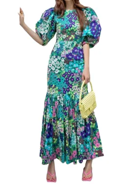 Turquoise and purple floral pattern  maxi dress