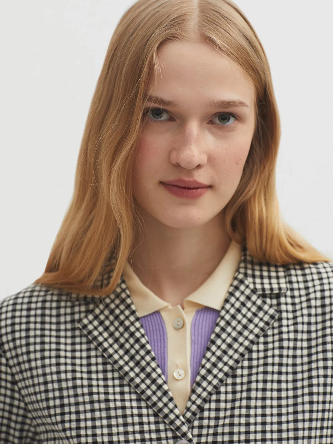 Two-Tone Checked Seersucker Blazer - Black