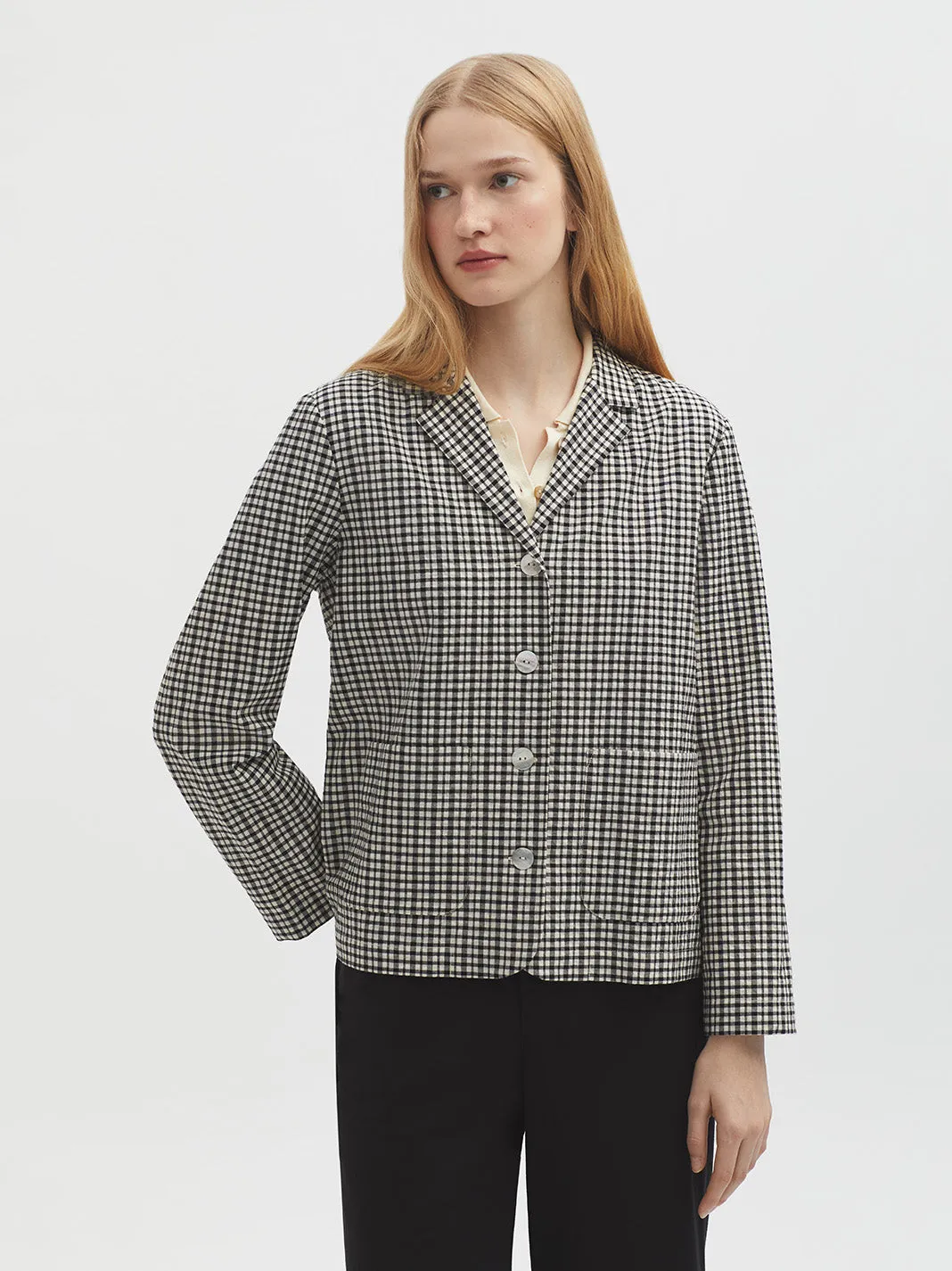 Two-Tone Checked Seersucker Blazer - Black