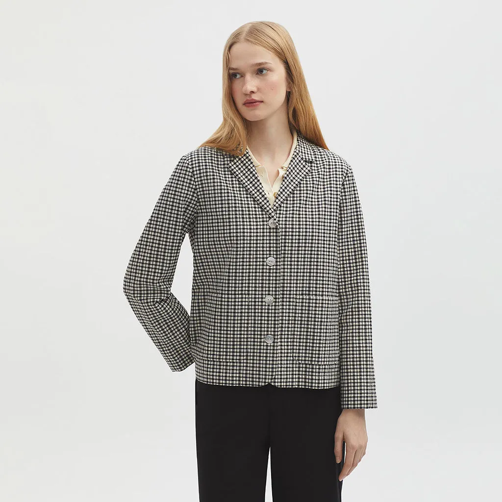 Two-Tone Checked Seersucker Blazer - Black