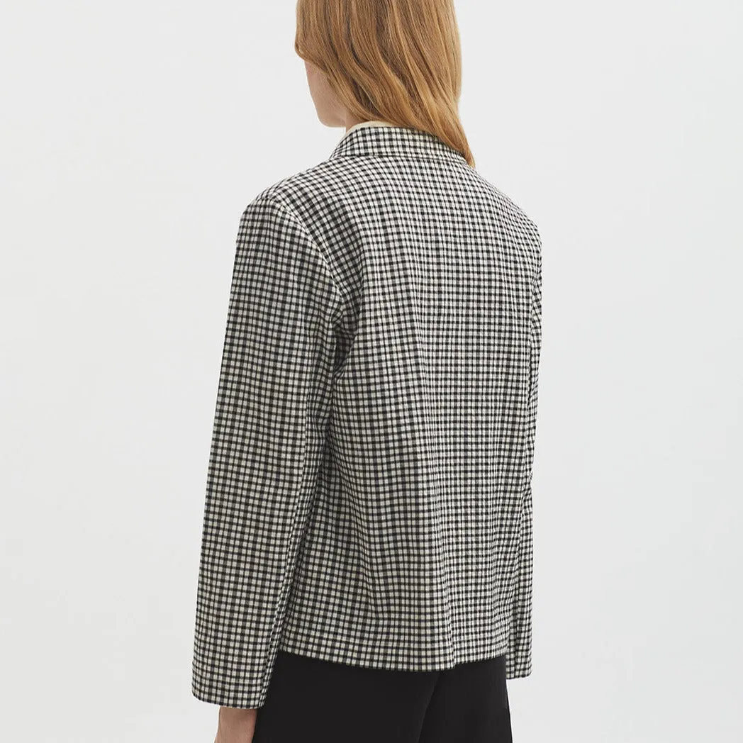 Two-Tone Checked Seersucker Blazer - Black