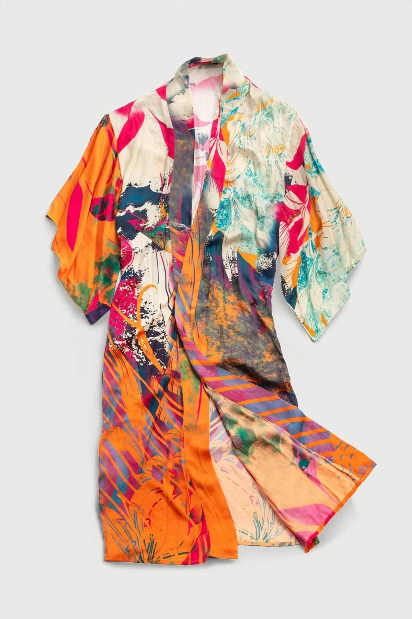 Vibrant Satin Kimono Abstract