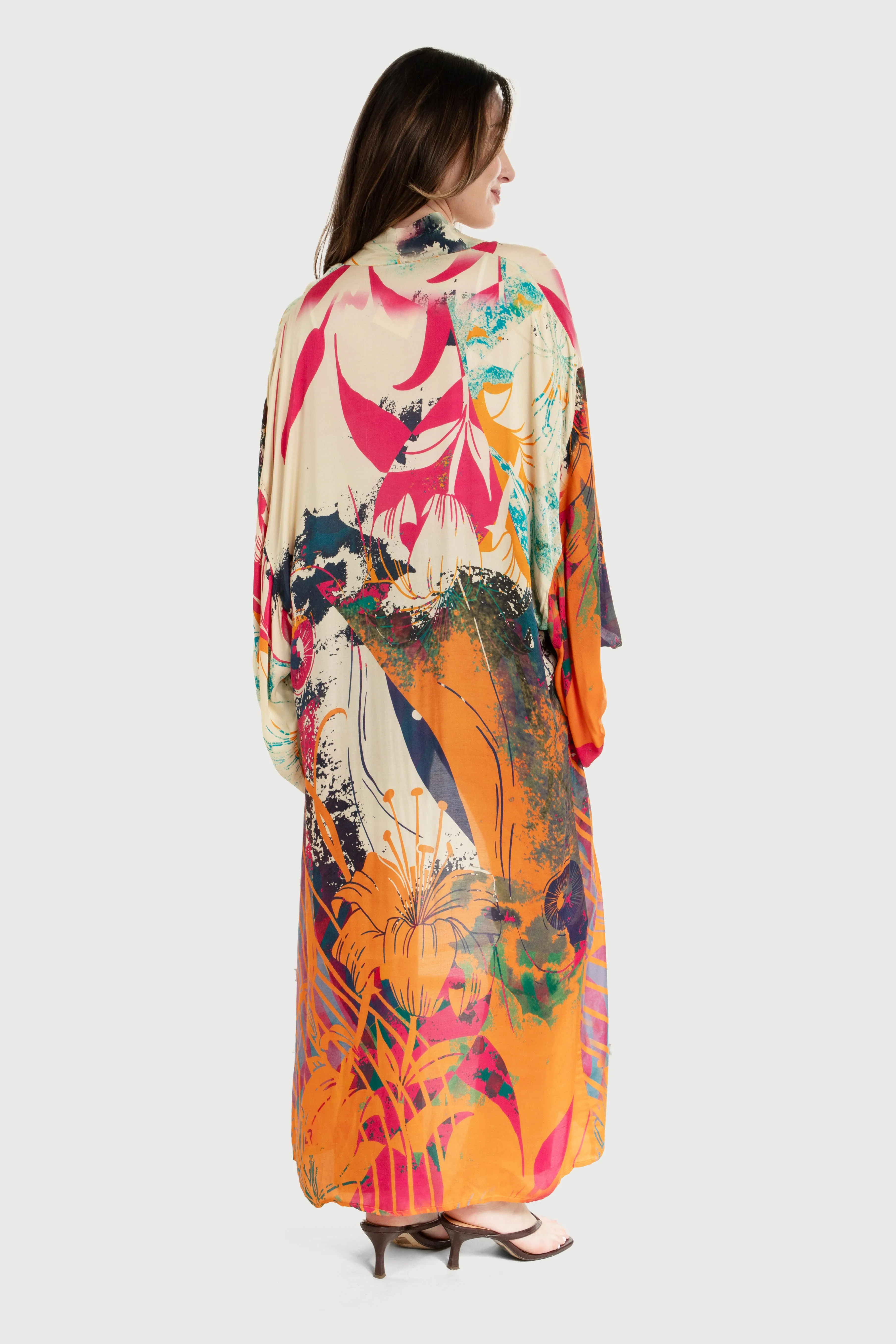 Vibrant Satin Kimono Abstract