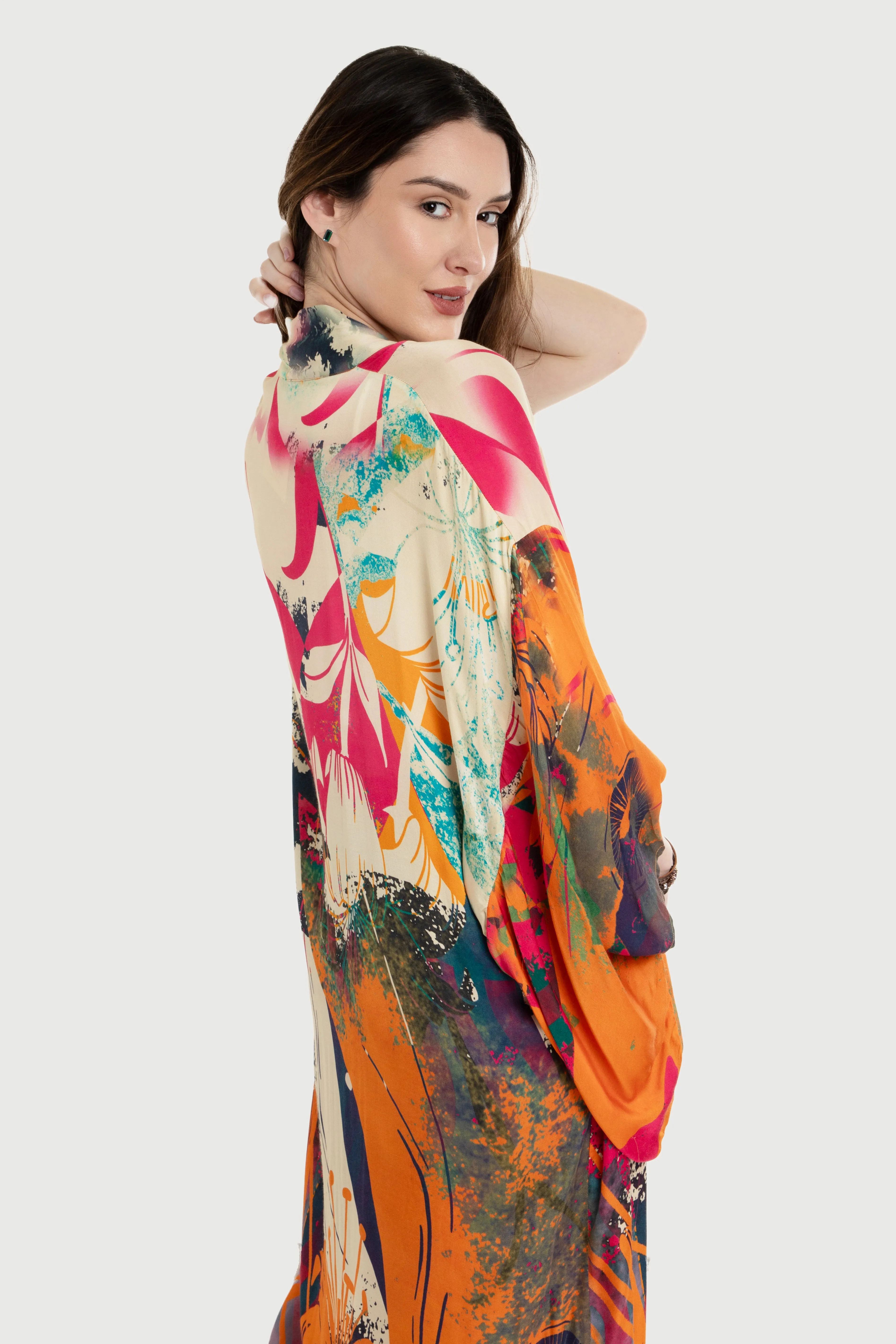 Vibrant Satin Kimono Abstract