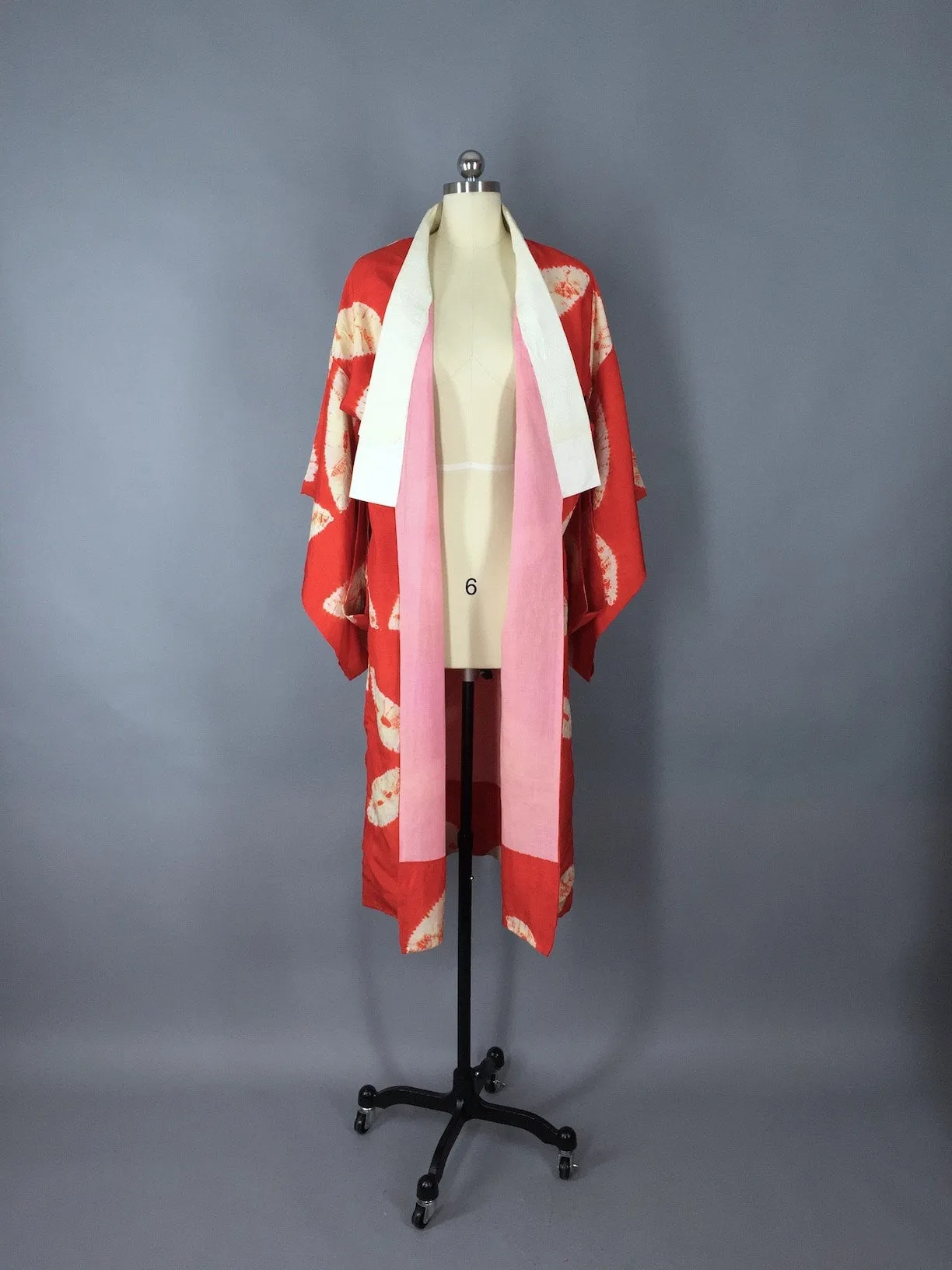 Vintage 1920s Silk Kimono Robe Juban in Orange Shibori