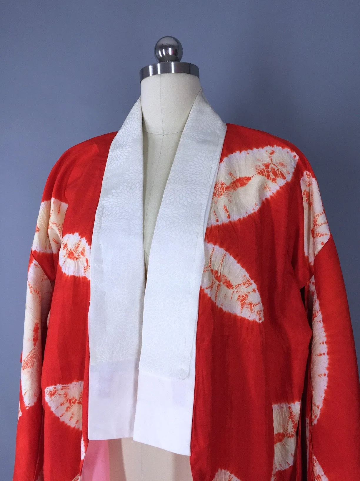 Vintage 1920s Silk Kimono Robe Juban in Orange Shibori