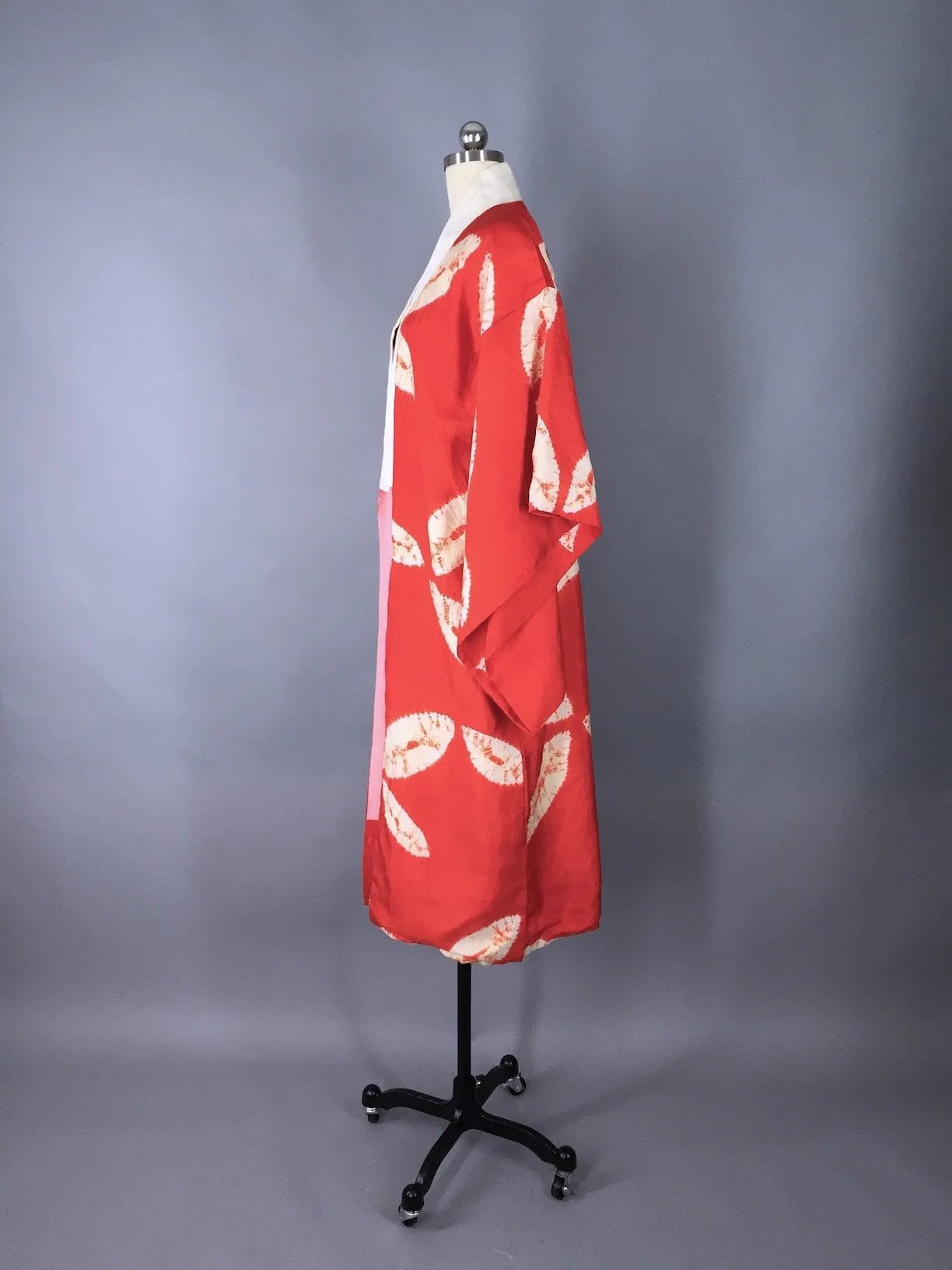 Vintage 1920s Silk Kimono Robe Juban in Orange Shibori