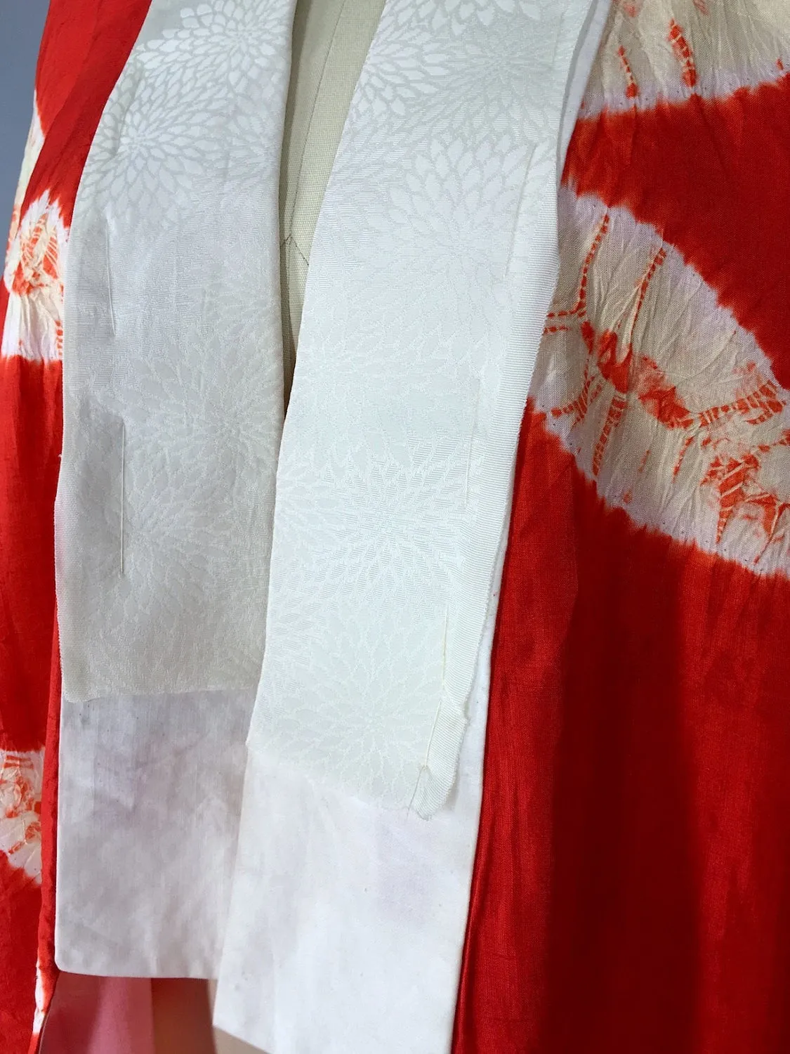 Vintage 1920s Silk Kimono Robe Juban in Orange Shibori