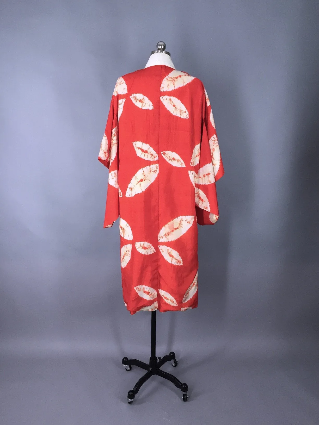 Vintage 1920s Silk Kimono Robe Juban in Orange Shibori