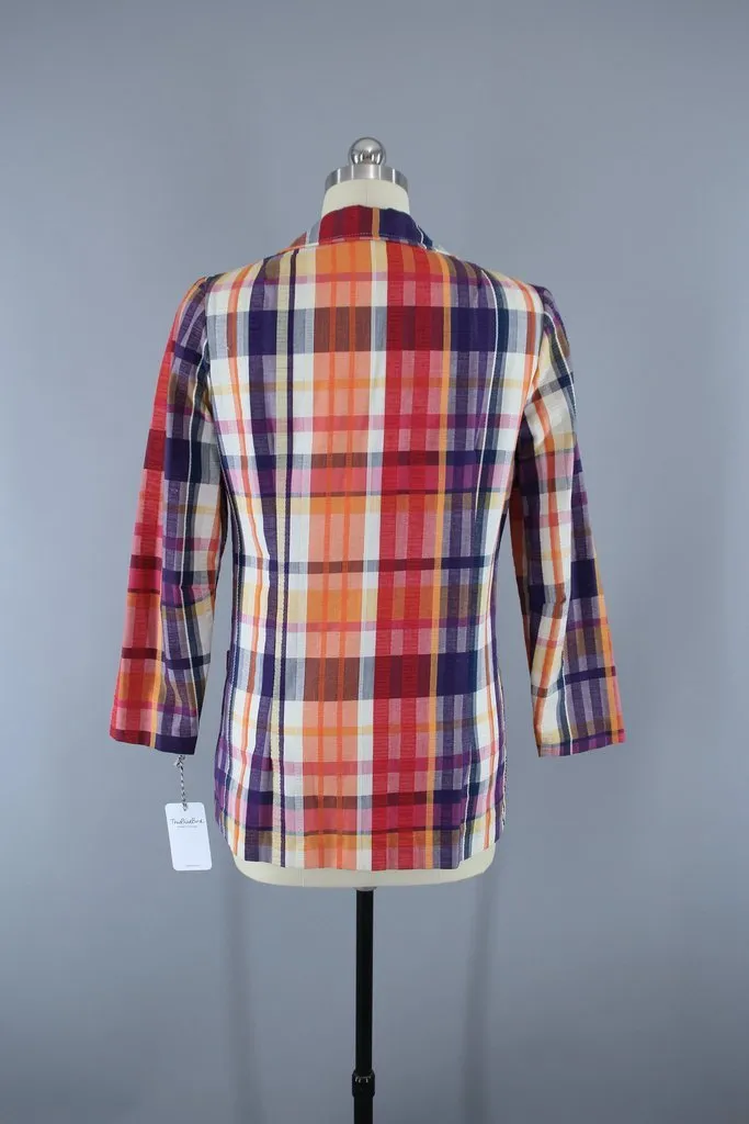 Vintage Orange Madras Plaid Blazer