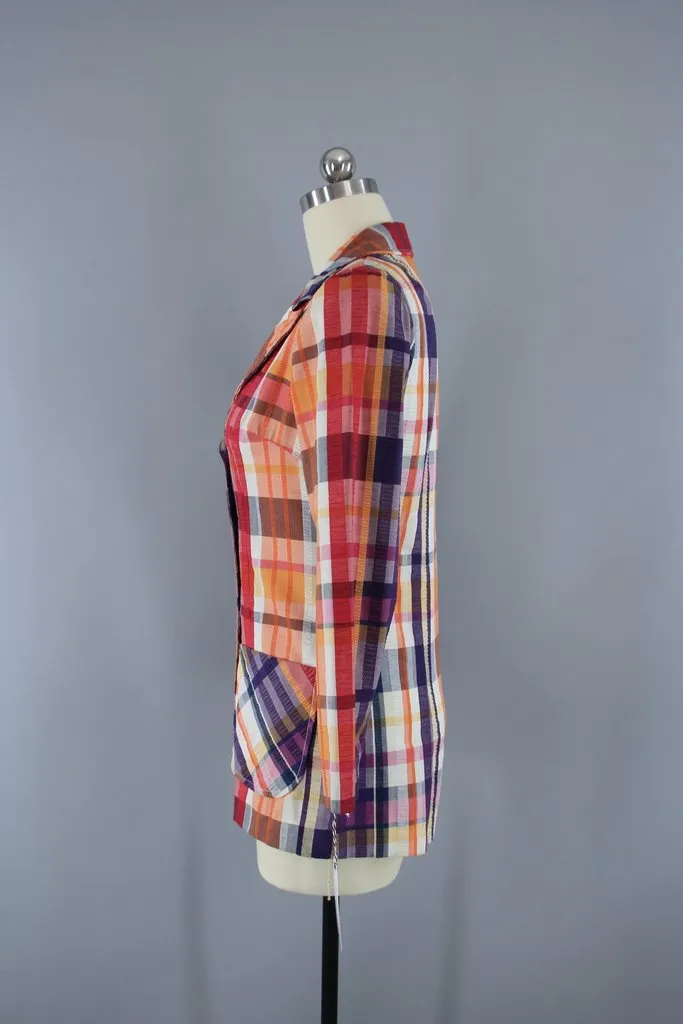 Vintage Orange Madras Plaid Blazer