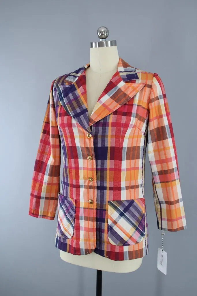 Vintage Orange Madras Plaid Blazer