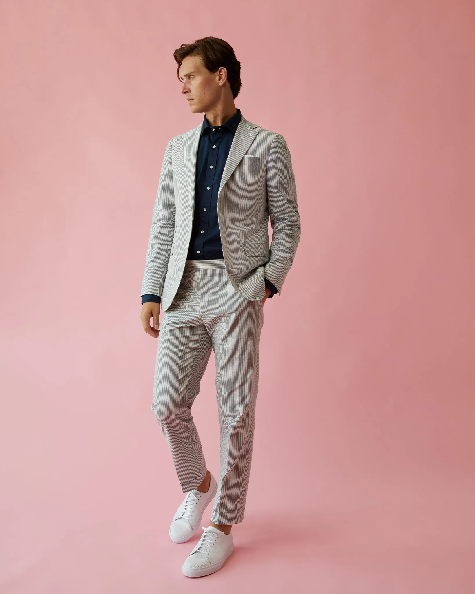 Virgil No. 2 Jacket in Blue/White Seersucker