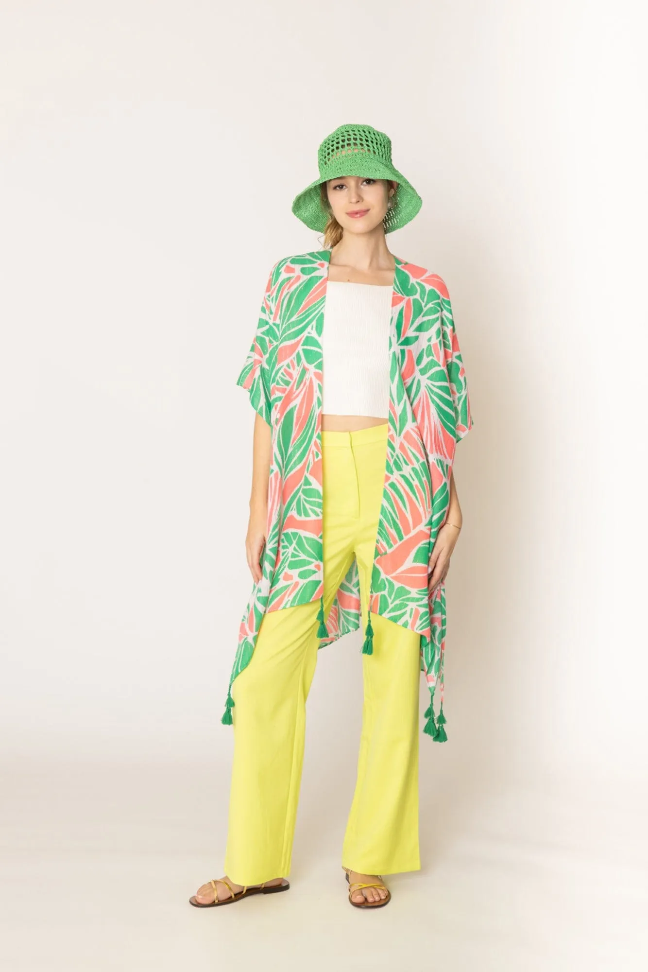 WLK410112 Ariana Abstract Leaves Pattern Kimono