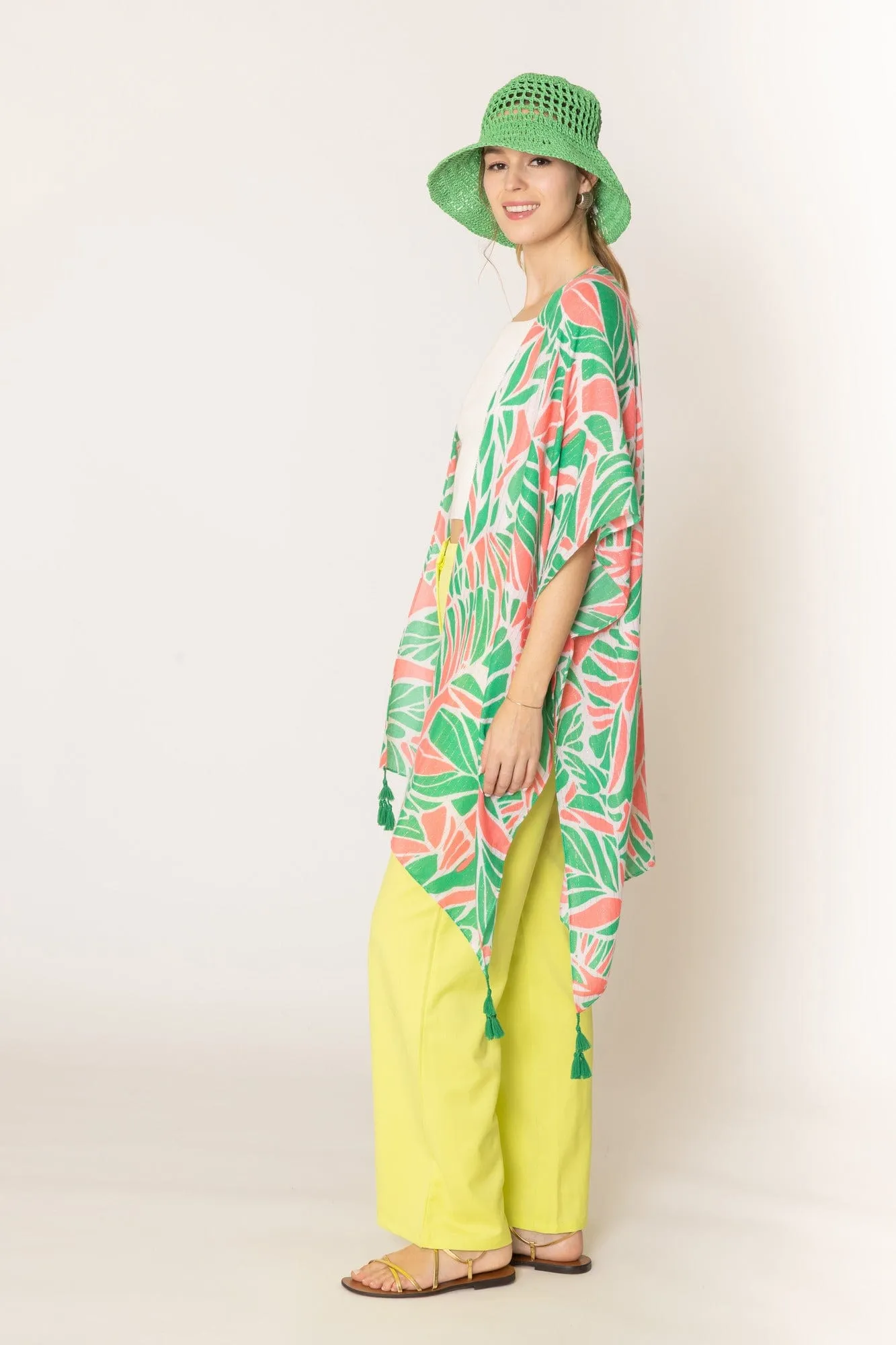 WLK410112 Ariana Abstract Leaves Pattern Kimono