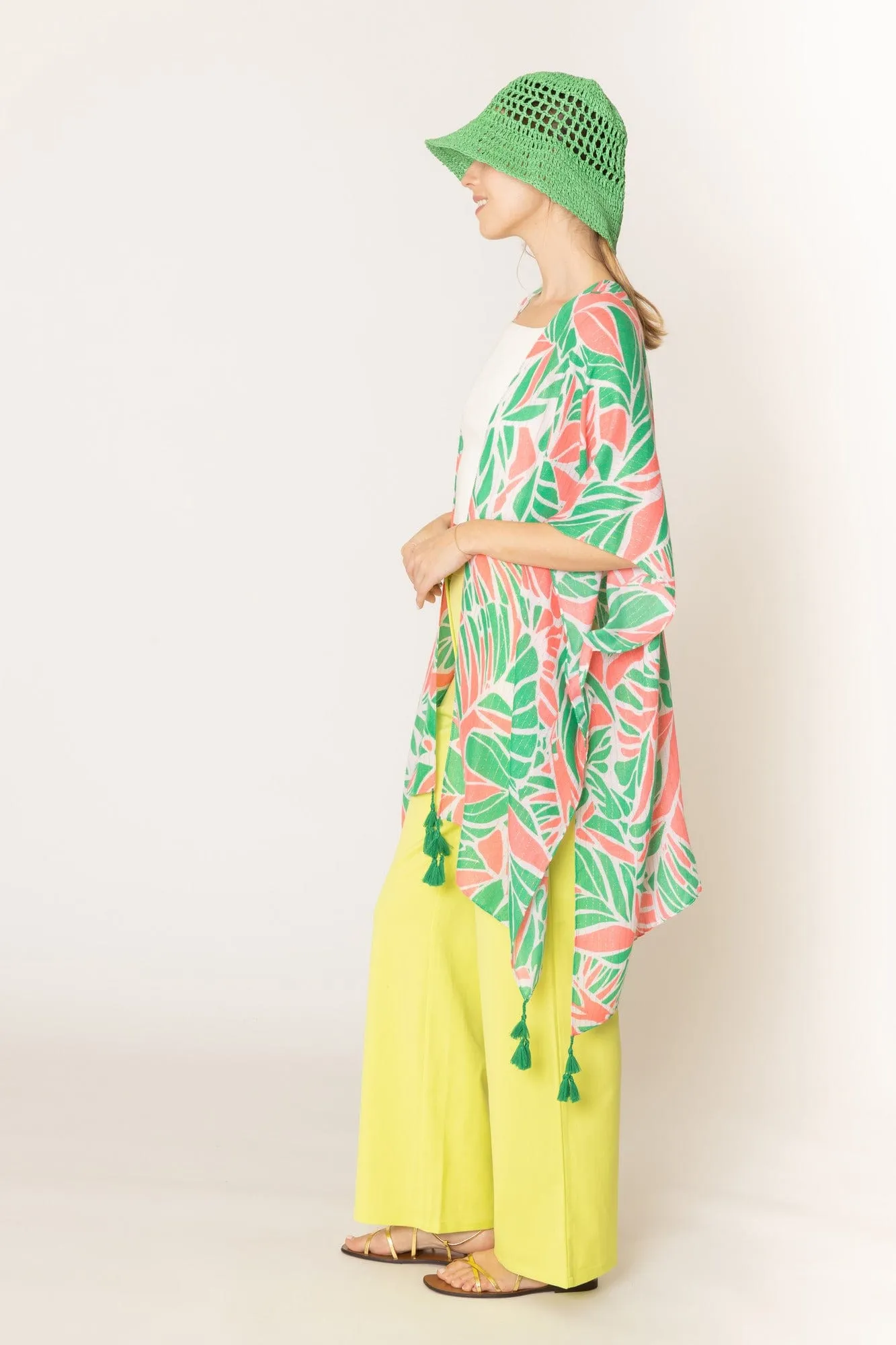 WLK410112 Ariana Abstract Leaves Pattern Kimono