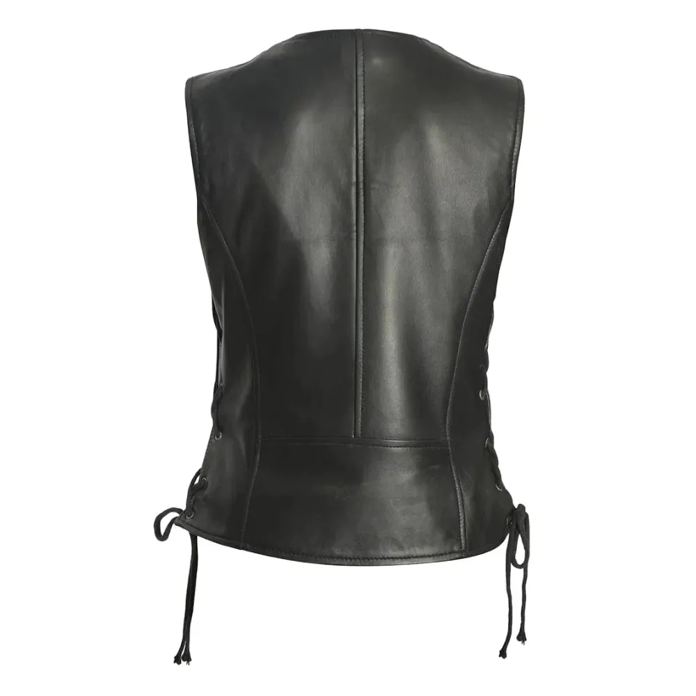 Womens Black Leather Zipper Vest