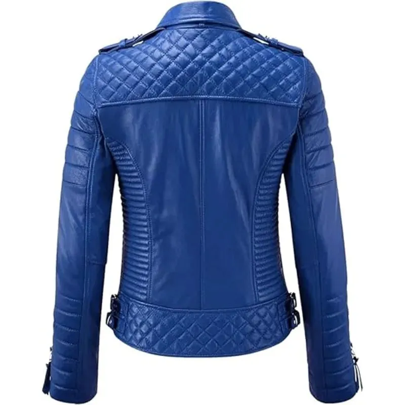 Women's Leather Blue Motorcycle Jacket